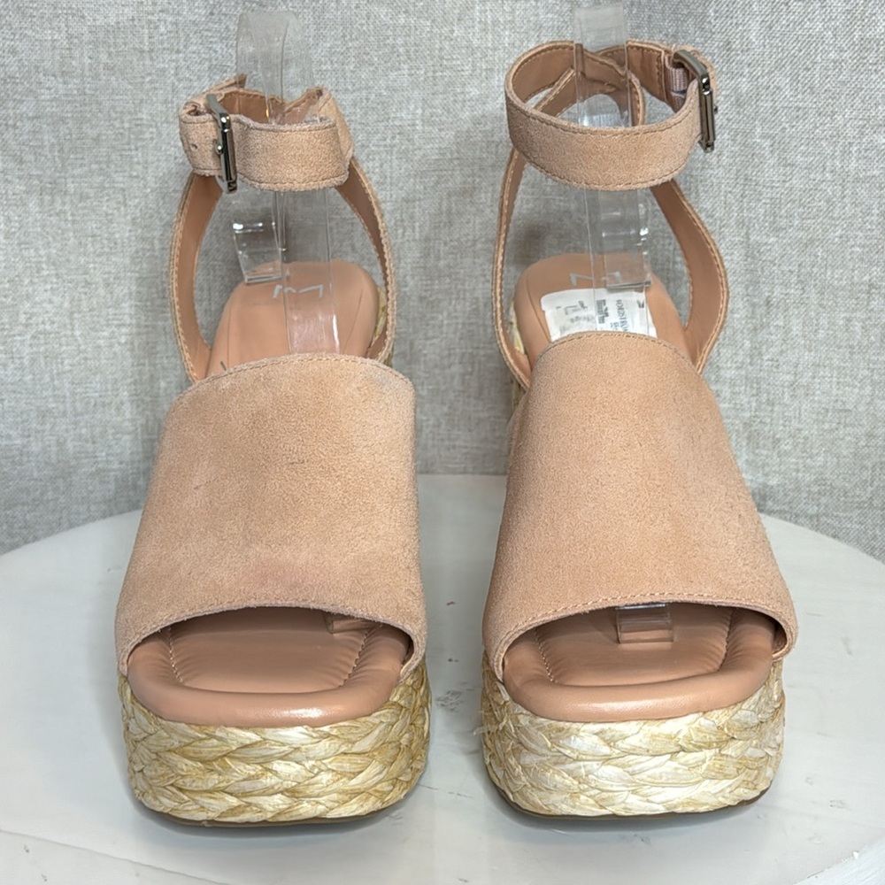 MARC FISHER NELLY PEACH SUEDE WOMENS  ANKLE STRAP ESPADRILLE WEDGES **NWT** - Picture 3 of 15